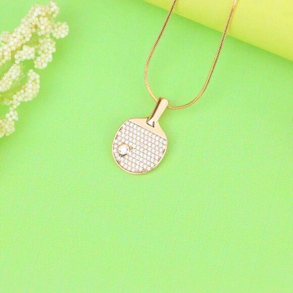 "Rose Gold Table Tennis Racket Pendant with Sparkling CZ Detailing, XPPT1376 - Picture 9 of 13